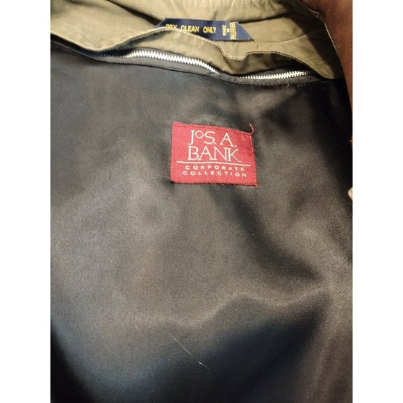 JOS. A. BANK Rainwear Mens 42L Trench Coat Olive Green Zip Liner Leather Collar - Picture 5 of 5